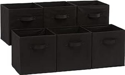 Amazon Basics Collapsible Fabric Storage Bins Organizer with Handles, Sturdy, Foldable, 10.5" x 10.5" x 11", Black, 6-Pack