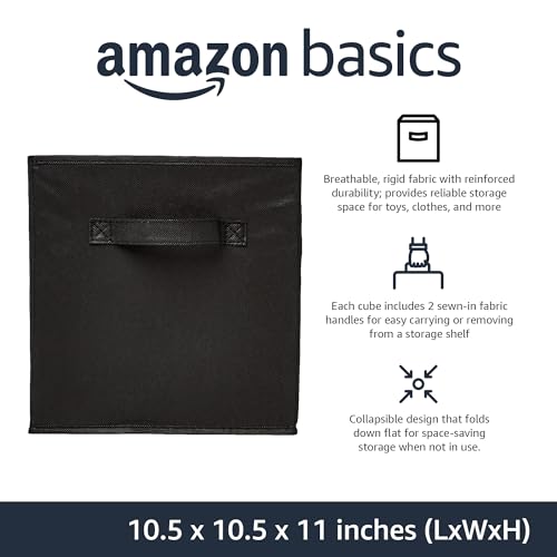 Amazon Basics Collapsible Fabric Storage Bins Organizer with Handles, Sturdy, Foldable, 10.5" x 10.5" x 11", Black, 6-Pack - My Kitchen Products