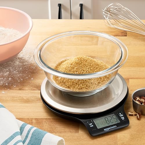 Amazon Basics Digital Kitchen Scale with LCD Display, Tare Function, Multiple Units, Weighs up to 11 Pounds, Batteries Included, Black and Stainless Steel - My Kitchen Products