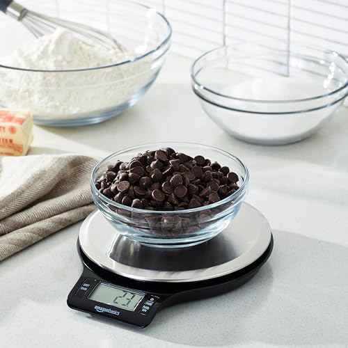 Amazon Basics Digital Kitchen Scale with LCD Display, Tare Function, Multiple Units, Weighs up to 11 Pounds, Batteries Included, Black and Stainless Steel - My Kitchen Products