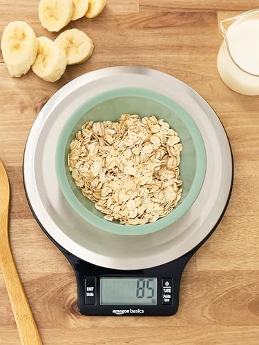 Amazon Basics Digital Kitchen Scale with LCD Display, Tare Function, Multiple Units, Weighs up to 11 Pounds, Batteries Included, Black and Stainless Steel - My Kitchen Products