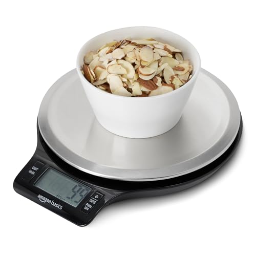 Amazon Basics Digital Kitchen Scale with LCD Display, Tare Function, Multiple Units, Weighs up to 11 Pounds, Batteries Included, Black and Stainless Steel - My Kitchen Products