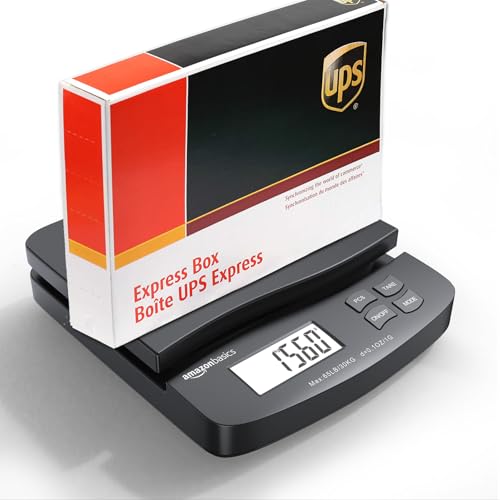 Amazon Basics Digital Postal Shipping Scale with Tare Function, AC Adapter, 65 lb Capacity, 0.1 oz Readability, LCD Display, Black - My Kitchen Products