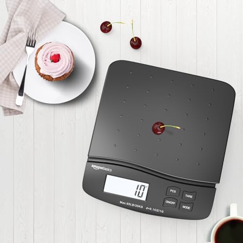 Amazon Basics Digital Postal Shipping Scale with Tare Function, AC Adapter, 65 lb Capacity, 0.1 oz Readability, LCD Display, Black - My Kitchen Products
