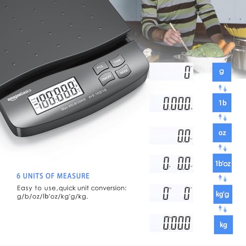 Amazon Basics Digital Postal Shipping Scale with Tare Function, AC Adapter, 65 lb Capacity, 0.1 oz Readability, LCD Display, Black - My Kitchen Products