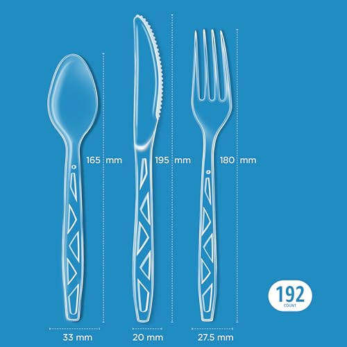 Amazon Basics Disposable Clear Plastic Cutlery Set, Premium Quality, Strong, 192 Count, Large Combo Pack Forks, Spoons and Knives - My Kitchen Products