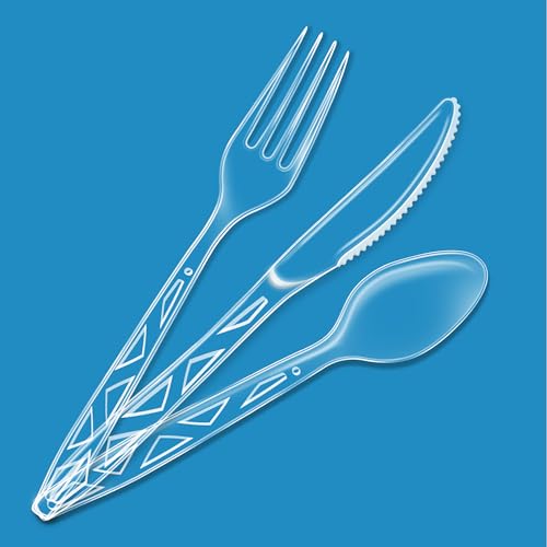 Amazon Basics Disposable Clear Plastic Cutlery Set, Premium Quality, Strong, 192 Count, Large Combo Pack Forks, Spoons and Knives - My Kitchen Products