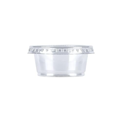 Amazon Basics Disposable Plastic To-Go Cups and Lids, Mini, 2oz, 50 Count, BPA Free, for Condiment, Salad Dressing, Sauces, Jello Shots - My Kitchen Products