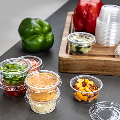 Amazon Basics Disposable Plastic To-Go Cups and Lids, Mini, 2oz, 50 Count, BPA Free, for Condiment, Salad Dressing, Sauces, Jello Shots - My Kitchen Products