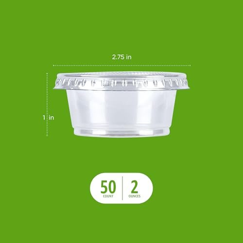 Amazon Basics Disposable Plastic To-Go Cups and Lids, Mini, 2oz, 50 Count, BPA Free, for Condiment, Salad Dressing, Sauces, Jello Shots - My Kitchen Products