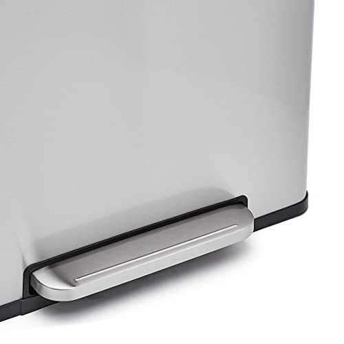 Amazon Basics Dual Compartment Recycling Trash Can with Soft-Close Lid, Fingerprint Resistant, Removable Liner Buckets, 60 Liters, Rectangular, Grey, Silver - My Kitchen Products
