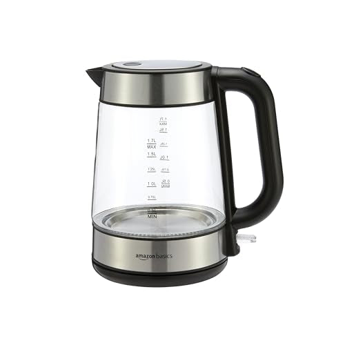 Amazon Basics Electric Kettle with Glass Carafe for Tea and Coffee, BPA-Free, Fast Boiling, Auto Shut-Off, Boil-Dry Protection, Water Level Indicator, 1.7 Liter, 1500W, Black and Silver - My Kitchen Products