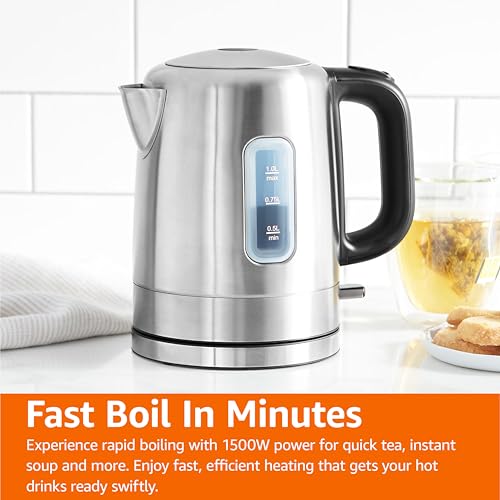 Amazon Basics Electric Stainless Steel Kettle for Tea and Coffee, BPA-Free, Fast Boiling, Auto Shut-Off, 1 Liter, 1500W, Black and Silver - My Kitchen Products