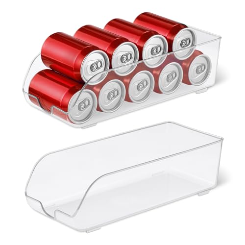 Amazon Basics Food and Drink Can Organizer for Fridge or Pantry, 2-Piece Set, Self-Dispensing, Transparent