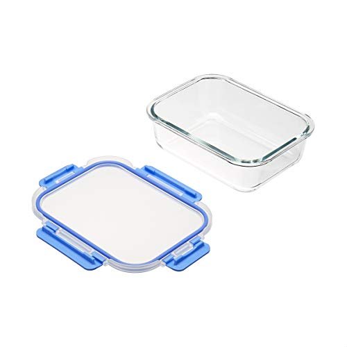 Amazon Basics Glass Food Storage Containers, Leak Proof, Oven Safe, Easy to Clean, Stain Resistant, Set of 7, 14 Pieces Including Lids, BPA-Free, Clear with Blue Silicone Ring - My Kitchen Products