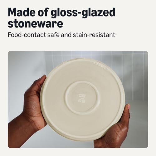 Amazon Basics Glazed Stoneware Dinnerware Set, Ceramic, Dishwasher-Safe, Freezer-Safe, 4 Full Place Settings, 12-Piece, Ivory - My Kitchen Products