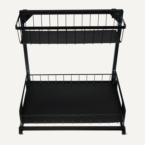 Amazon Basics L-Shape Under Sink Storage Pull Out Cabinet Organizer, Space-Saving Design, Durable and Rust-Resistant, Black, Pack of 2 - My Kitchen Products