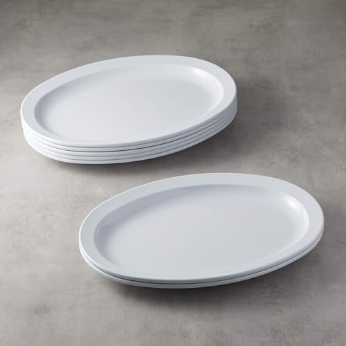 Amazon Basics Melamine Oval Serving Platter for Restaurants and Home, Dishwasher Safe, BPA Free, Break and Crack Resistant, Narrow Rim, 13" x 9.75", White, 6-Piece Set - My Kitchen Products