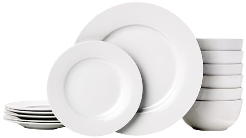 Amazon Basics Porcelain Dinnerware Set, Microwave and Dishwasher Safe, Service for 6, 18-Piece, Plates, Bowls, White - My Kitchen Products