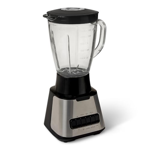 Amazon Basics Powerful 700W Countertop Blender with 6-Cup (50 Fl. Oz) Glass Jar, 6 Pre-Programmed Functions, Ice