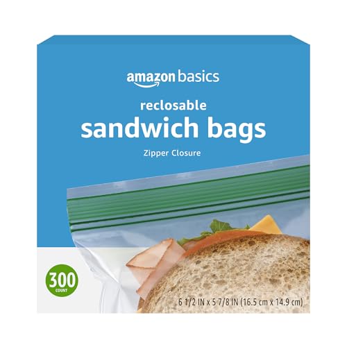 Amazon Basics Resealable Double Zipper Sandwich Storage Bags for Food Storage, 300 Count (Previously Solimo) - My Kitchen Products