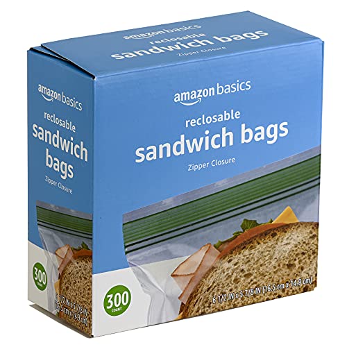 Amazon Basics Resealable Double Zipper Sandwich Storage Bags for Food Storage, 300 Count (Previously Solimo) - My Kitchen Products