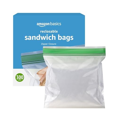 Amazon Basics Resealable Double Zipper Sandwich Storage Bags for Food Storage, 300 Count (Previously Solimo) - My Kitchen Products
