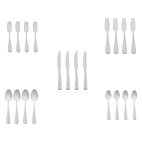 Amazon Basics Silverware Set, Stainless Steel Flatware, Dishwasher Safe, Service for 4, 20-Piece Forks and Spoons, Round Edge, Everyday Use - My Kitchen Products