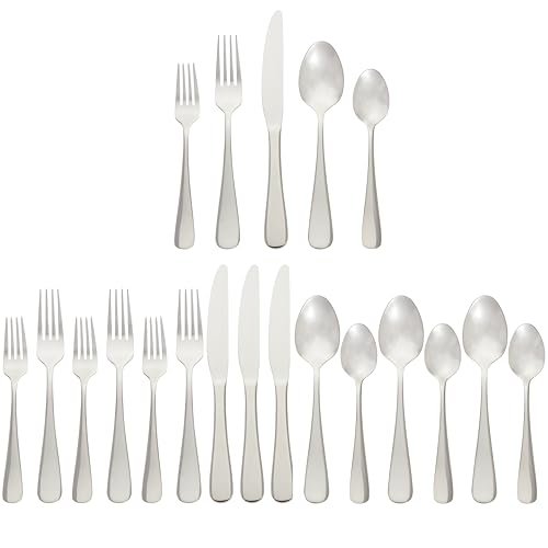 Amazon Basics Silverware Set, Stainless Steel Flatware, Dishwasher Safe, Service for 4, 20-Piece Forks and Spoons, Round Edge, Everyday Use - My Kitchen Products