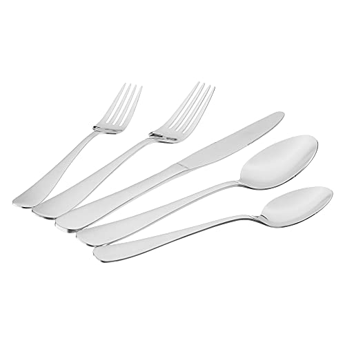 Amazon Basics Silverware Set, Stainless Steel Flatware, Dishwasher Safe, Service for 4, 20-Piece Forks and Spoons, Round Edge, Everyday Use - My Kitchen Products