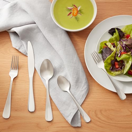 Amazon Basics Silverware Set, Stainless Steel Flatware, Dishwasher Safe, Service for 4, 20-Piece Forks and Spoons, Round Edge, Everyday Use - My Kitchen Products