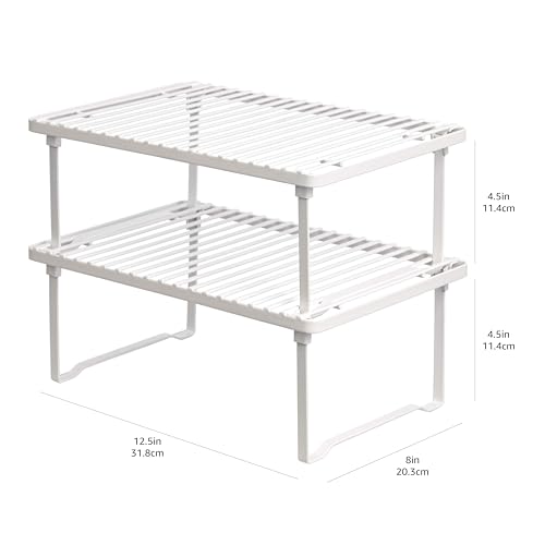 Amazon Basics Space-Saving Stackable Metal Kitchen Cabinet Organizer Shelves for Dishes, Pantry Organization, 12.5" L x 8" D x 4.5" H, Set of 2, White - My Kitchen Products