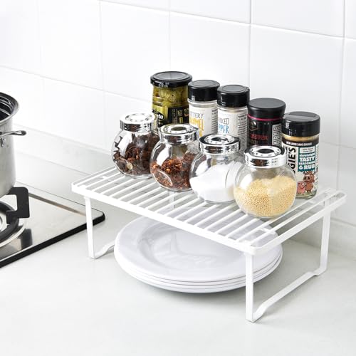 Amazon Basics Space-Saving Stackable Metal Kitchen Cabinet Organizer Shelves for Dishes, Pantry Organization, 12.5" L x 8" D x 4.5" H, Set of 2, White - My Kitchen Products