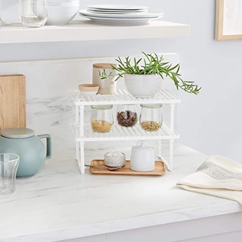 Amazon Basics Space-Saving Stackable Metal Kitchen Cabinet Organizer Shelves for Dishes, Pantry Organization, 12.5" L x 8" D x 4.5" H, Set of 2, White - My Kitchen Products