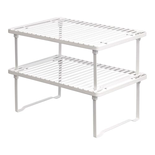 Amazon Basics Space-Saving Stackable Metal Kitchen Cabinet Organizer Shelves for Dishes, Pantry Organization, 12.5" L x 8" D x 4.5" H, Set of 2, White - My Kitchen Products