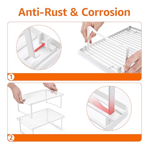 Amazon Basics Space-Saving Stackable Metal Kitchen Cabinet Organizer Shelves for Dishes, Pantry Organization, 12.5" L x 8" D x 4.5" H, Set of 2, White - My Kitchen Products