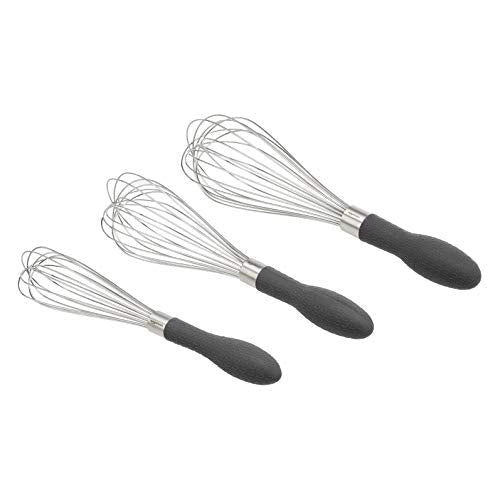 Amazon Basics Stainless Steel Wire Whisk Set for Cooking, Different Sizes, Easy to Hold Ergonomic Handle, 3 Piece, Black/Silver - My Kitchen Products