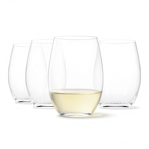 Amazon Basics Stemless White Wine Glasses, 14 oz., Dishwasher-Safe, 4-Piece Set