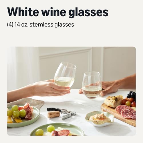 Amazon Basics Stemless White Wine Glasses, 14 oz., Dishwasher-Safe, 4-Piece Set - My Kitchen Products