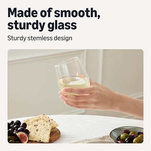 Amazon Basics Stemless White Wine Glasses, 14 oz., Dishwasher-Safe, 4-Piece Set - My Kitchen Products