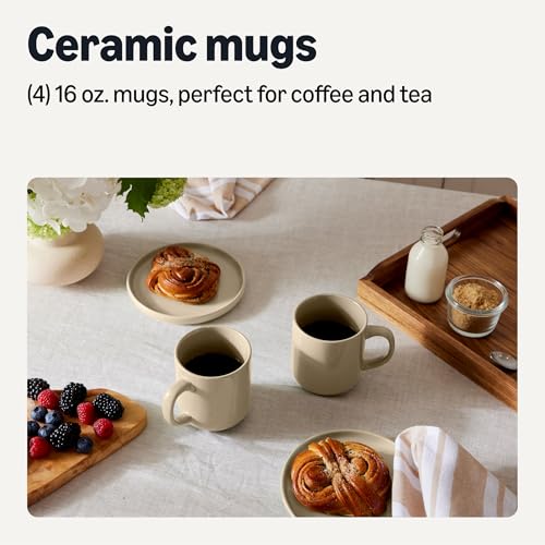 Amazon Basics Stoneware Coffee Mugs, 16 oz, 4-Piece Set, Gloss-Glazed, Stain-Resistant, Microwave, Freezer and Dishwasher-Safe, Linen Gray - My Kitchen Products