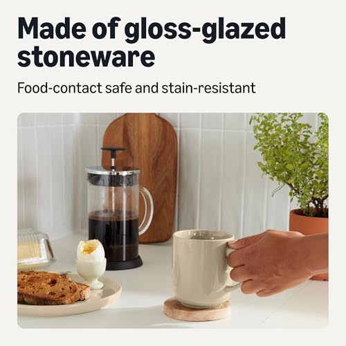Amazon Basics Stoneware Coffee Mugs, 16 oz, 4-Piece Set, Gloss-Glazed, Stain-Resistant, Microwave, Freezer and Dishwasher-Safe, Linen Gray - My Kitchen Products