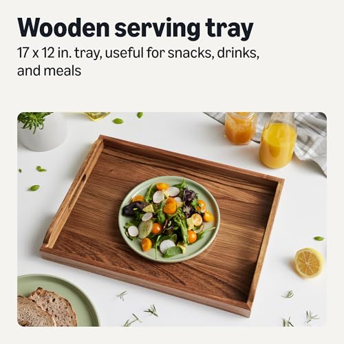 Amazon Basics Wooden Serving Tray with Built-in Handles, Acacia Wood, 17 x 12 in. - My Kitchen Products