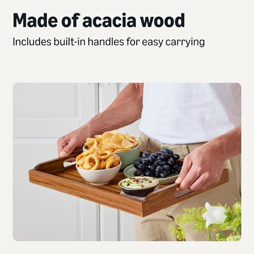 Amazon Basics Wooden Serving Tray with Built-in Handles, Acacia Wood, 17 x 12 in. - My Kitchen Products