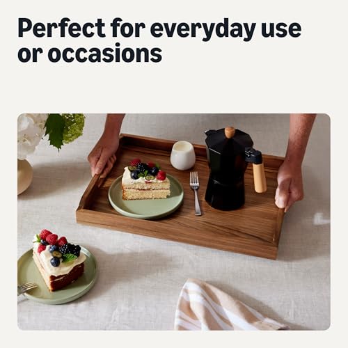 Amazon Basics Wooden Serving Tray with Built-in Handles, Acacia Wood, 17 x 12 in. - My Kitchen Products