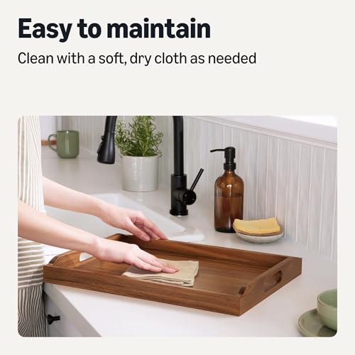 Amazon Basics Wooden Serving Tray with Built-in Handles, Acacia Wood, 17 x 12 in. - My Kitchen Products