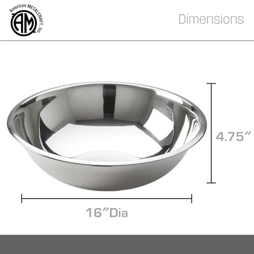 American Metalcraft 16" Stainless Steel Mixing Bowl - 13-Quart Durable Metal Bowls for Mixing, Large Stainless Steel Bowl - My Kitchen Products
