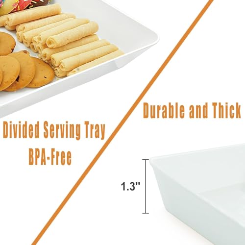 AMGBZT Serving Tray Platter, 4 Pack Food Tray for Veggie Fruit Snack Dessert Cookie Cheese, Food Trays for Party Supplies Display, Plastic Platters for Serving Food, Large White Trays, BPA Free - My Kitchen Products