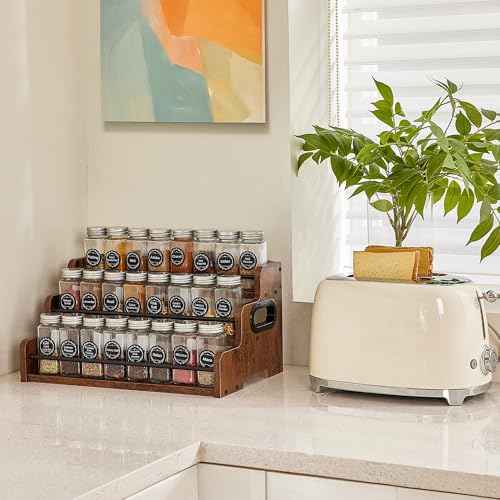 Aminigram Wood Spice Rack Organizer for Cabinet, 3 Tier Spice Shelf Storage, Kitchen Seasoning Organizer for Spice Bottles, Jars, Seasonings, Baking Supplies - My Kitchen Products