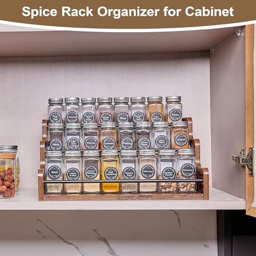Aminigram Wood Spice Rack Organizer for Cabinet, 3 Tier Spice Shelf Storage, Kitchen Seasoning Organizer for Spice Bottles, Jars, Seasonings, Baking Supplies - My Kitchen Products